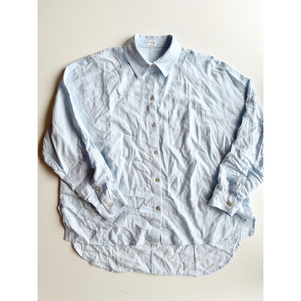 Aritzia WILFRED FREE Light Blue Linen Boyfriend Button-Up Shirt Blouse, Size XS - Picture 5 of 15